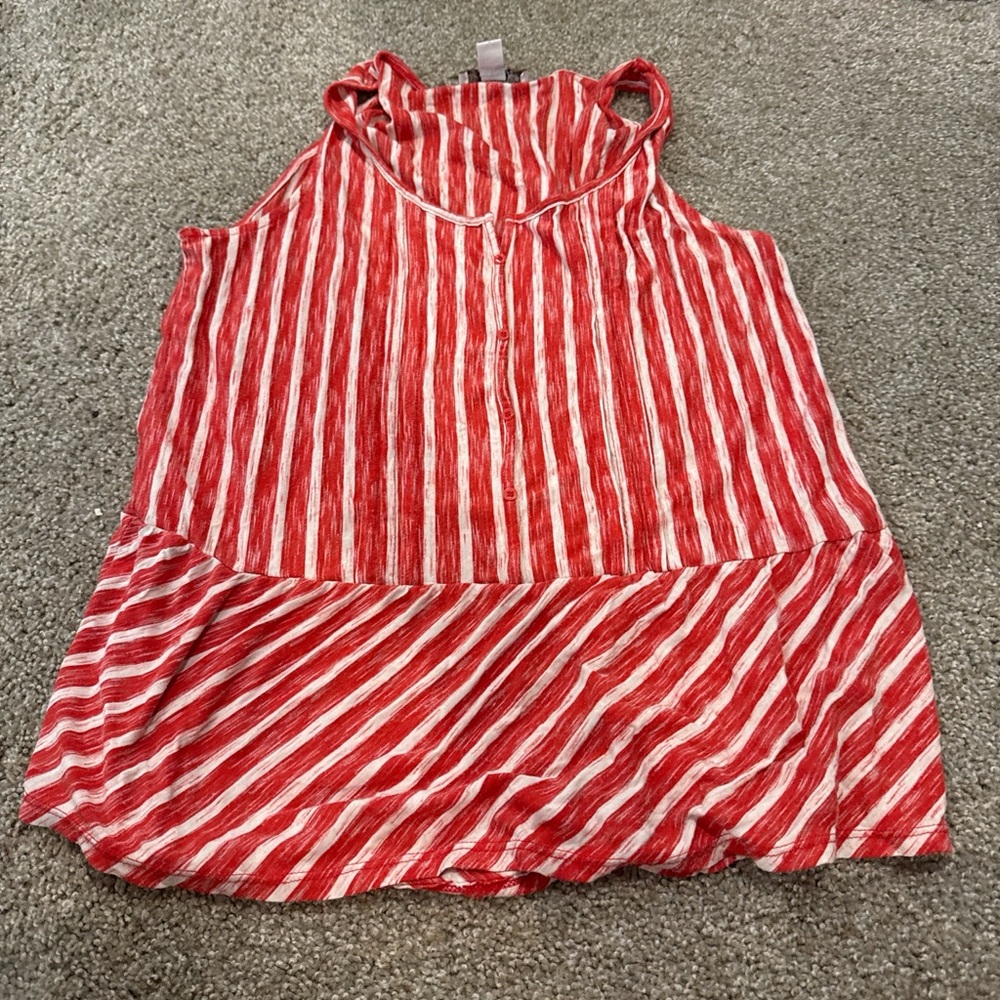 Red and White Striped Sleeveless Top